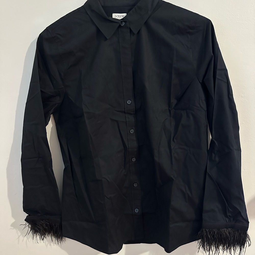 Black feather cuff dress shirt